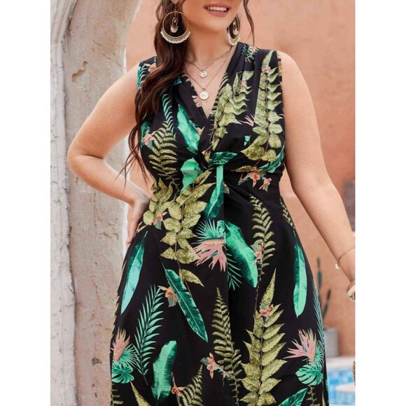 SHEIN curve 4XL Plus Tropical Print Twist Front Dress - Picture 10 of 10